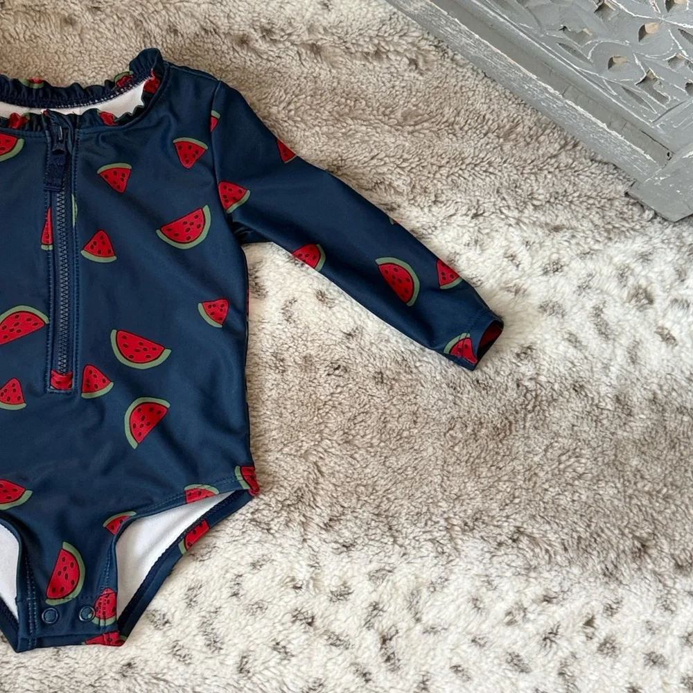 Carter’s long sleeve rashguard swimsuit baby girls 6 months watermelon beach